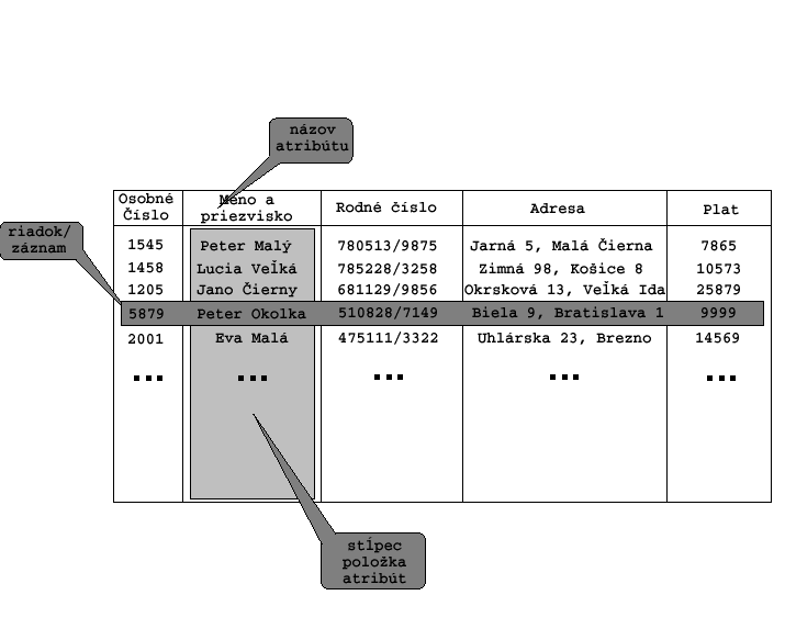 Obr.1: Tabuka v relanom modeli dt